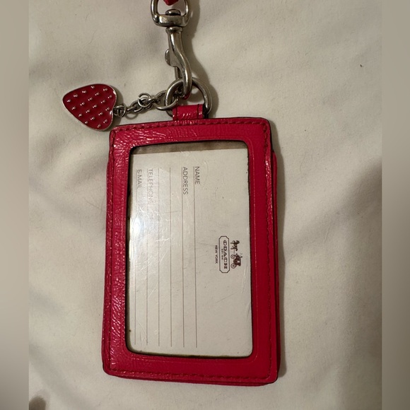Coach Tan and Pink Card Holder with Lanyard and Strawberry Charm - Picture 2 of 5